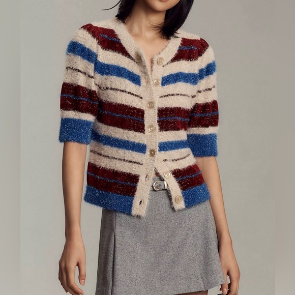 Anthropologie Sweaters - Maeve Anthropologie Short-Sleeve Fuzzy Cardigan Sweater Size S